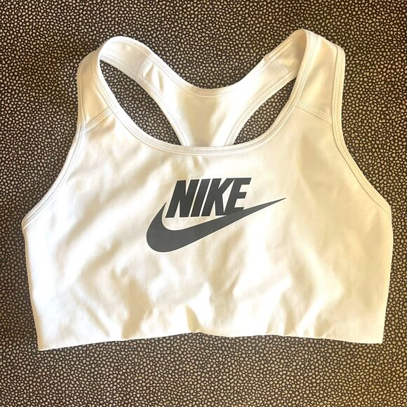 Nike Women's Logo Dri Fit White Gym Non Padded Sports Bra Size L - Picture 2 of 6